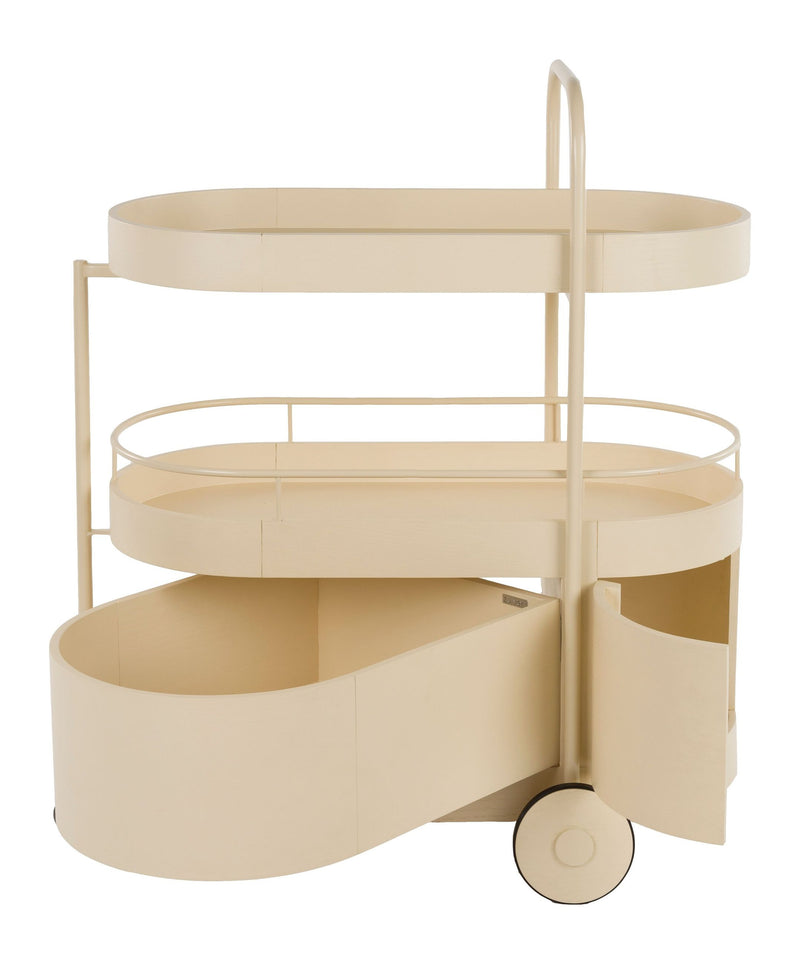 Servierwagen Wim mit Massivholz-Tischplatte und Stahlgestell, Beige