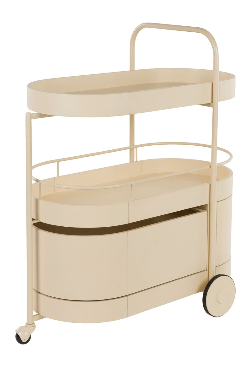 Servierwagen Wim mit Massivholz-Tischplatte und Stahlgestell, Beige
