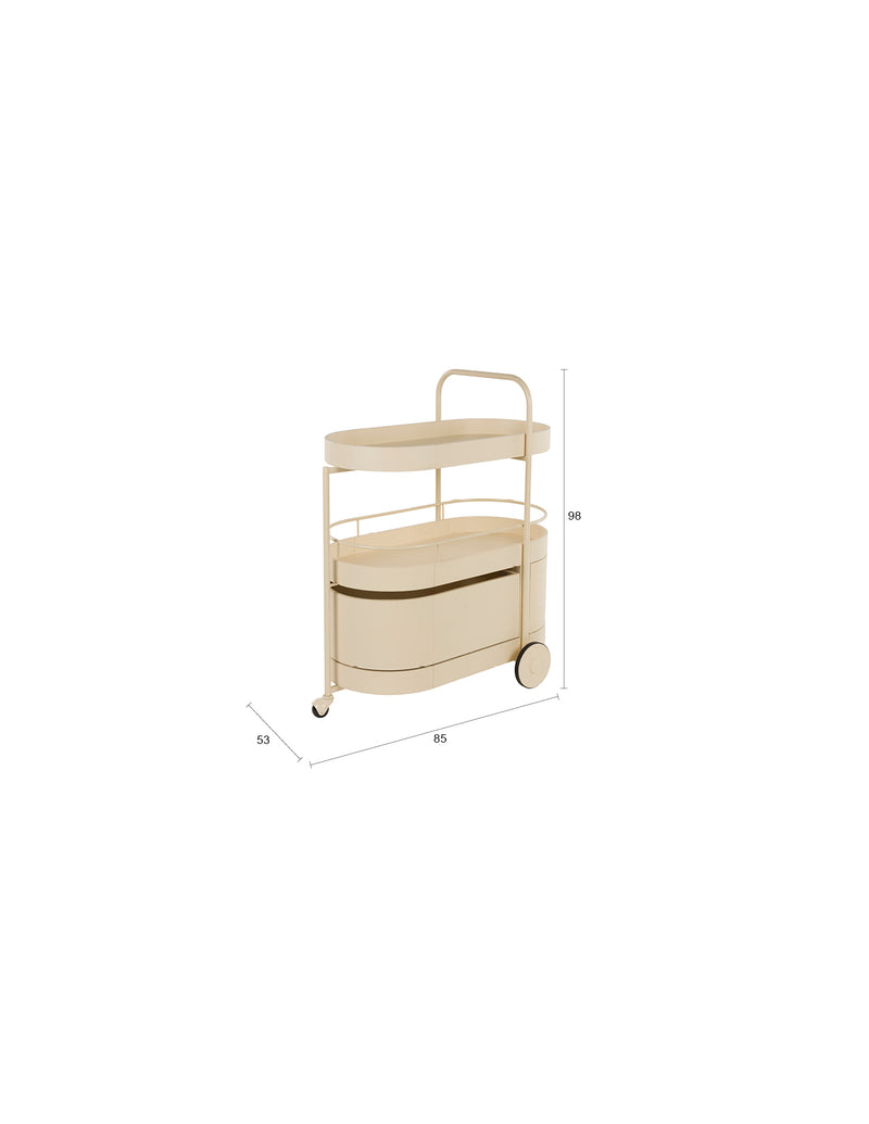 Servierwagen Wim mit Massivholz-Tischplatte und Stahlgestell, Beige
