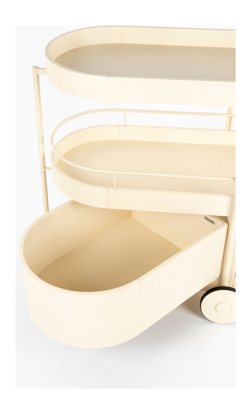 Servierwagen Wim mit Massivholz-Tischplatte und Stahlgestell, Beige