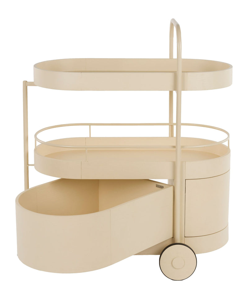Servierwagen Wim mit Massivholz-Tischplatte und Stahlgestell, Beige
