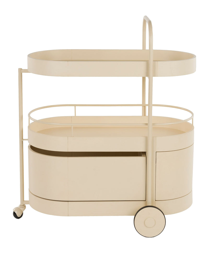 Servierwagen Wim mit Massivholz-Tischplatte und Stahlgestell, Beige