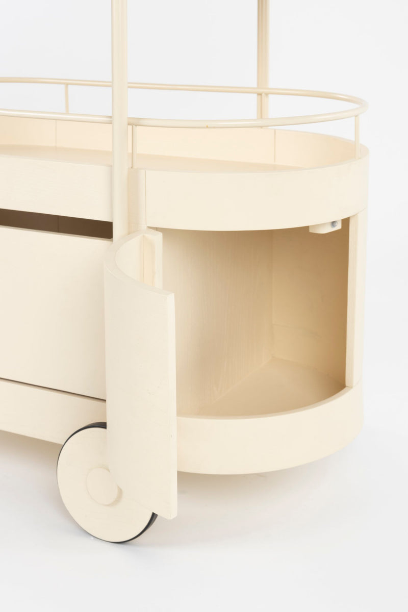 Servierwagen Wim mit Massivholz-Tischplatte und Stahlgestell, Beige