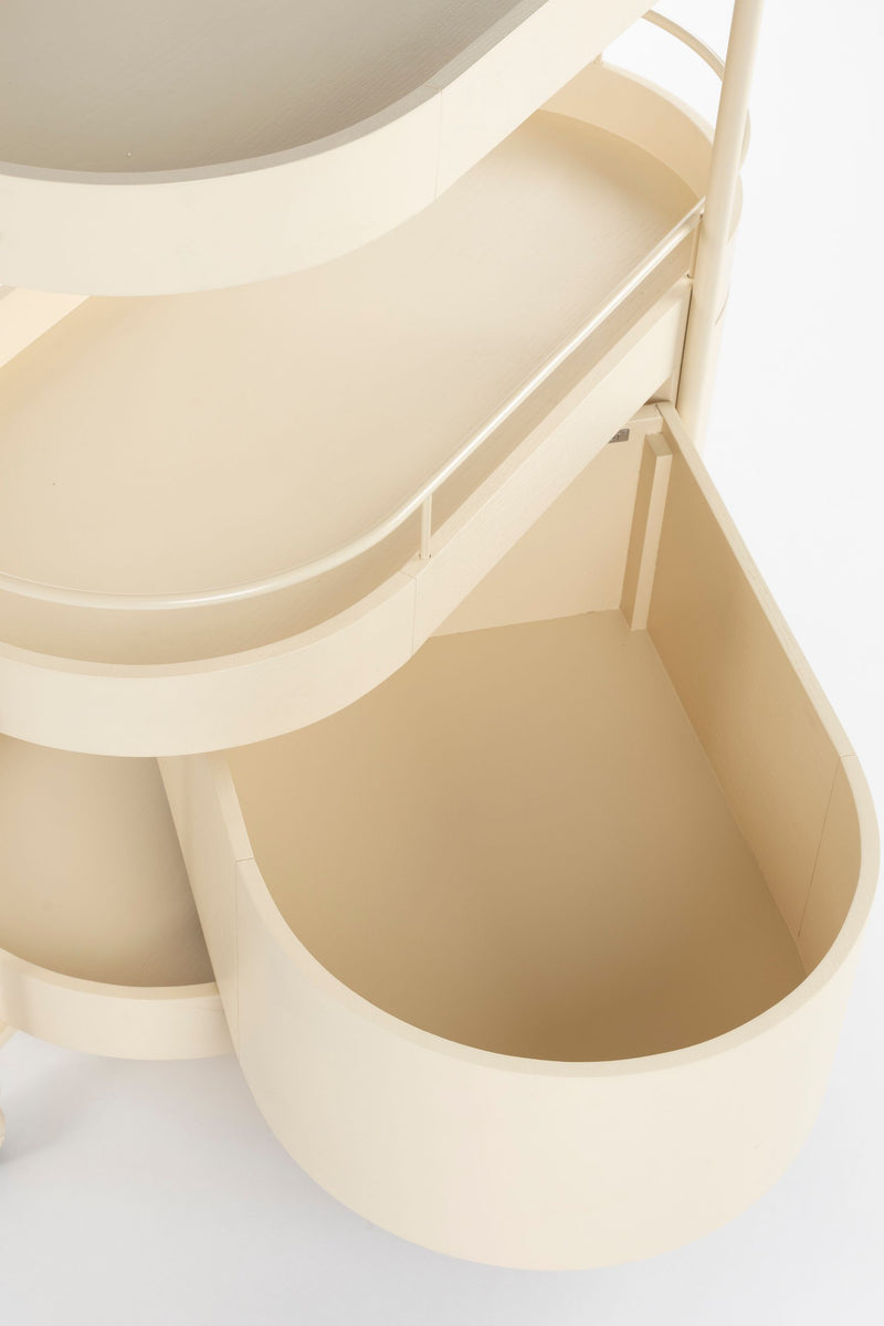 Servierwagen Wim mit Massivholz-Tischplatte und Stahlgestell, Beige