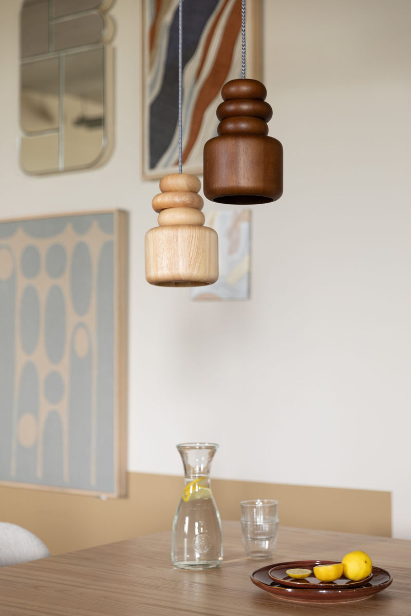 Pendelleuchte Dicky Zuiver aus Gummiholz mit Holzringen, Braun