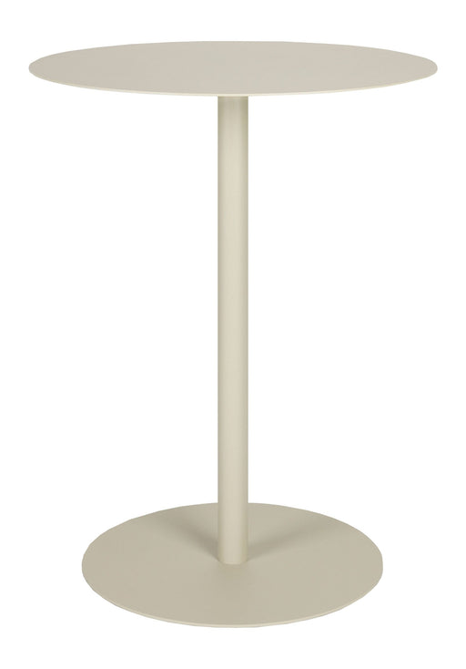 Bistrotisch Snow von Zuiver mit runder Tischplatte und rundem Fuß aus Stahl in Beige, Gesamtansicht.