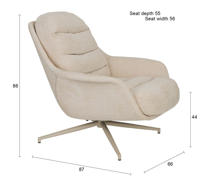Loungesessel Philly Zuiver, drehbar in Beige mit weichem Stoffbezug