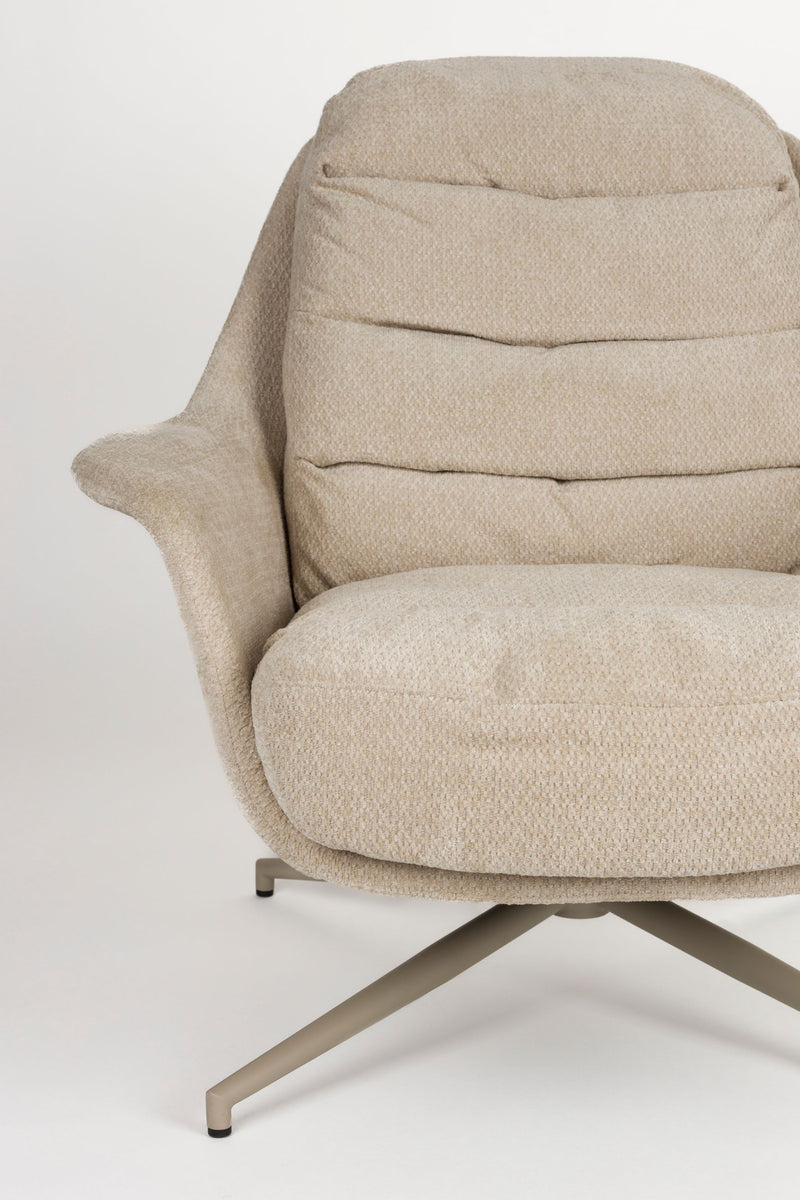 Loungesessel Philly Zuiver, drehbar in Beige mit weichem Stoffbezug