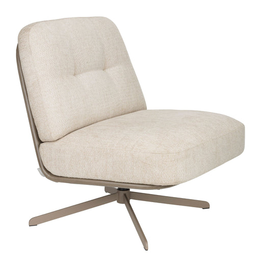 Loungesessel Benjamin mit beigem Polsterbezug und drehbarem Metallgestell in Frontalansicht.