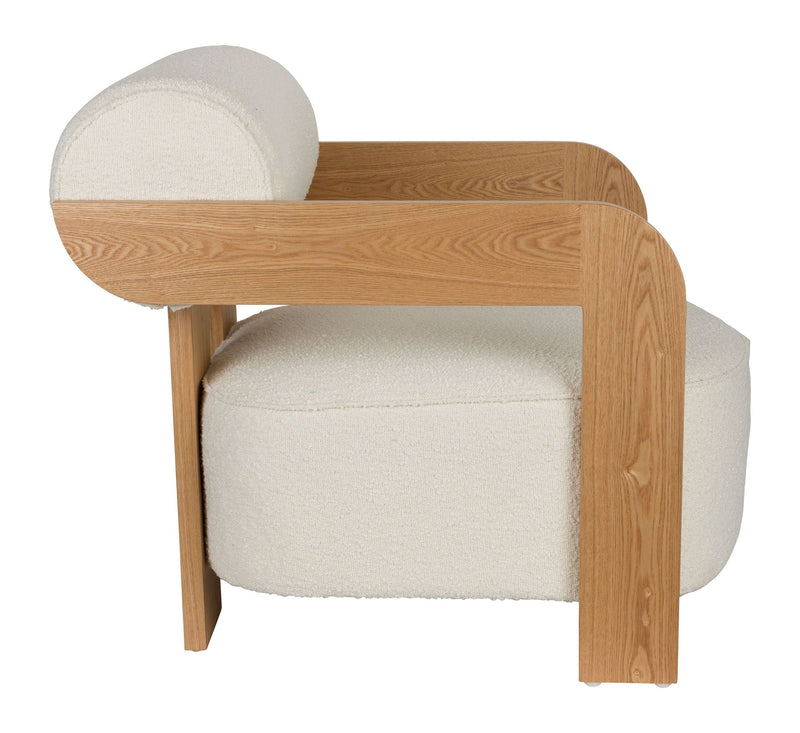 Loungesessel Oolong Beige mit Bouclé-Bezug und Eschenholz-Gestell