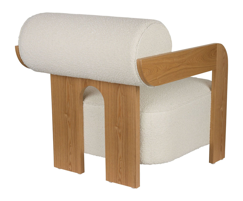Loungesessel Oolong Beige mit Bouclé-Bezug und Eschenholz-Gestell