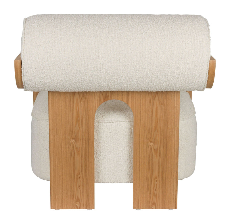 Loungesessel Oolong Beige mit Bouclé-Bezug und Eschenholz-Gestell
