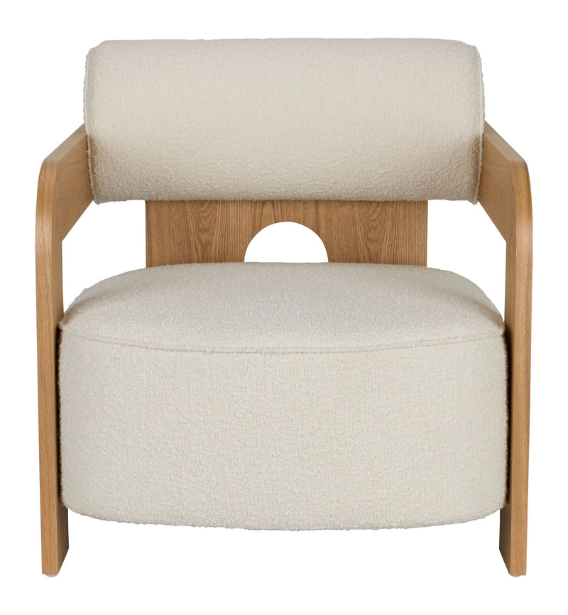 Loungesessel Oolong Beige mit Bouclé-Bezug und Eschenholz-Gestell