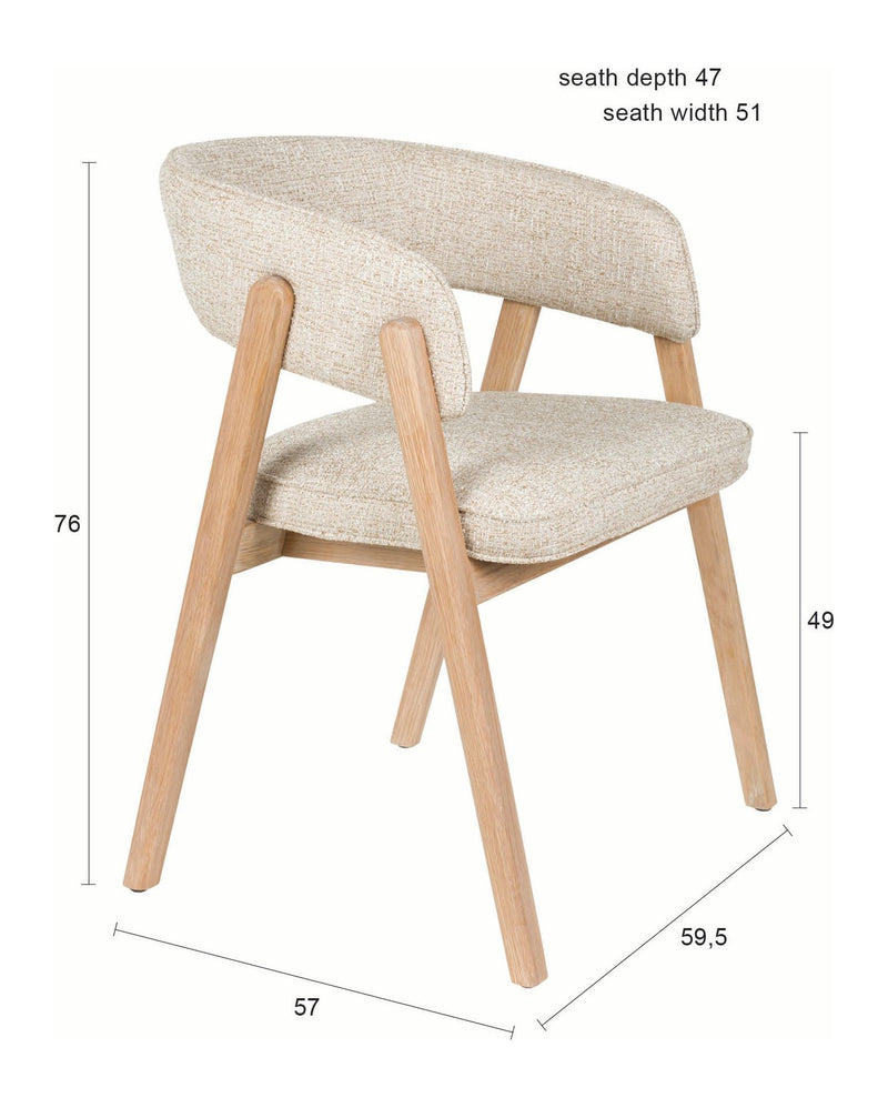 Sessel Bright Beige mit Eichenholzgestell für Esszimmer von Zuiver