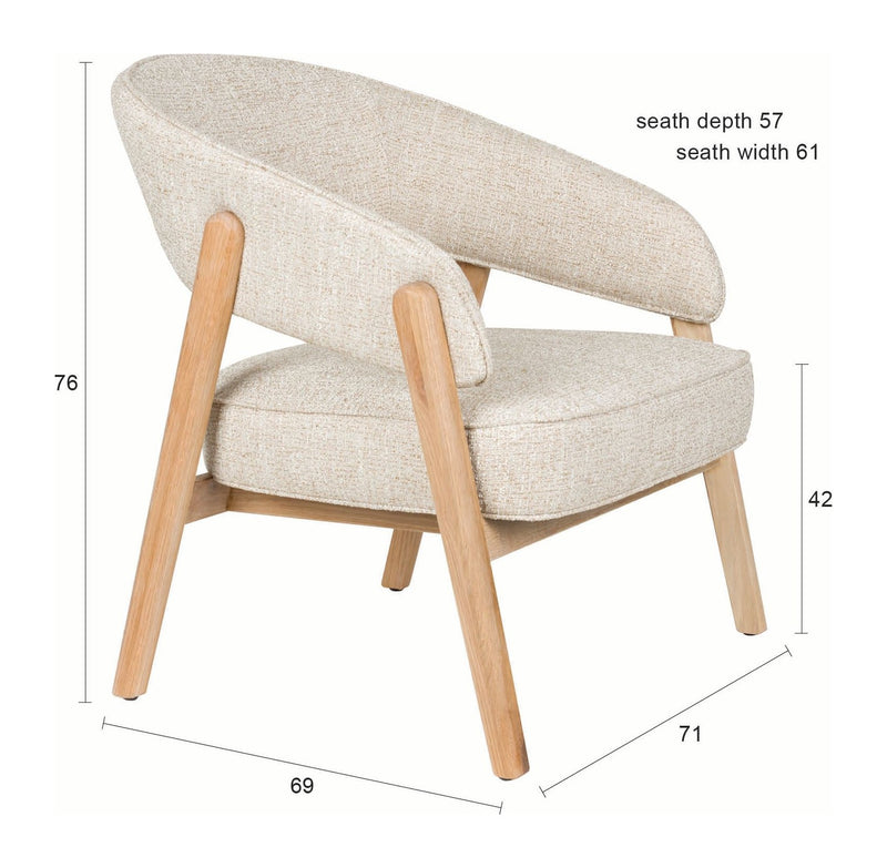 Loungesessel Bright mit Eichenholzrahmen in Beige von Zuiver