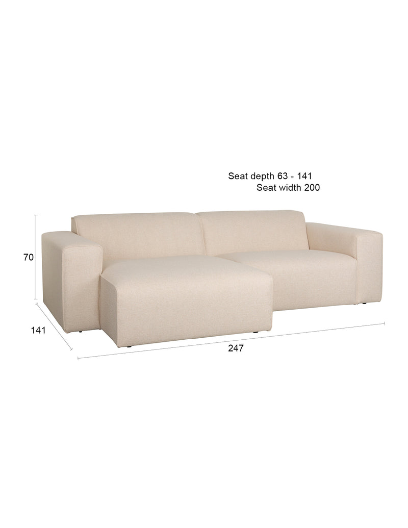 Sofa Milka 3-Sitzer Links mit Chaiselongue in Sand von Zuiver