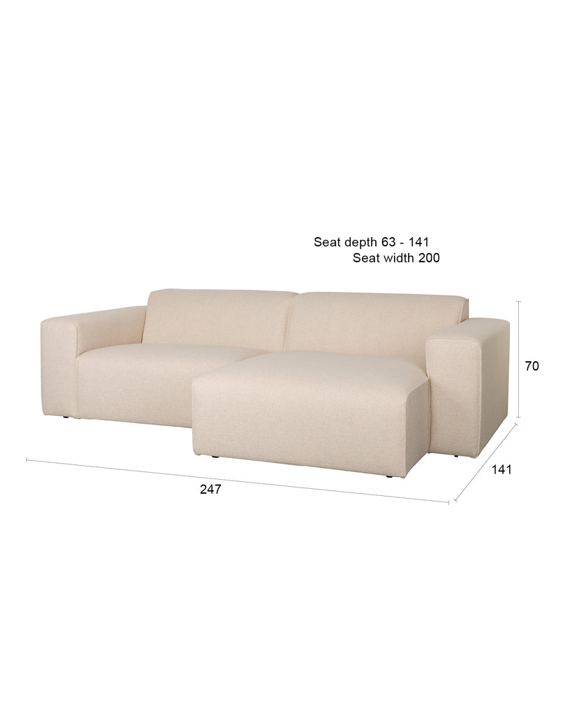 Sofa Milka 3-Sitzer rechts, Sand mit Chaiselongue von Zuiver