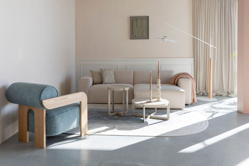 Sofa Milka 3-Sitzer rechts, Sand mit Chaiselongue von Zuiver