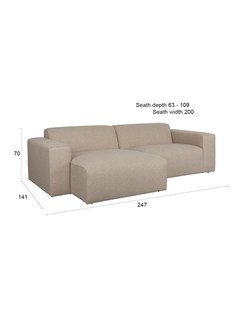 Sofa Milka 3-Sitzer links Cappuccino mit Chaiselongue von Zuiver