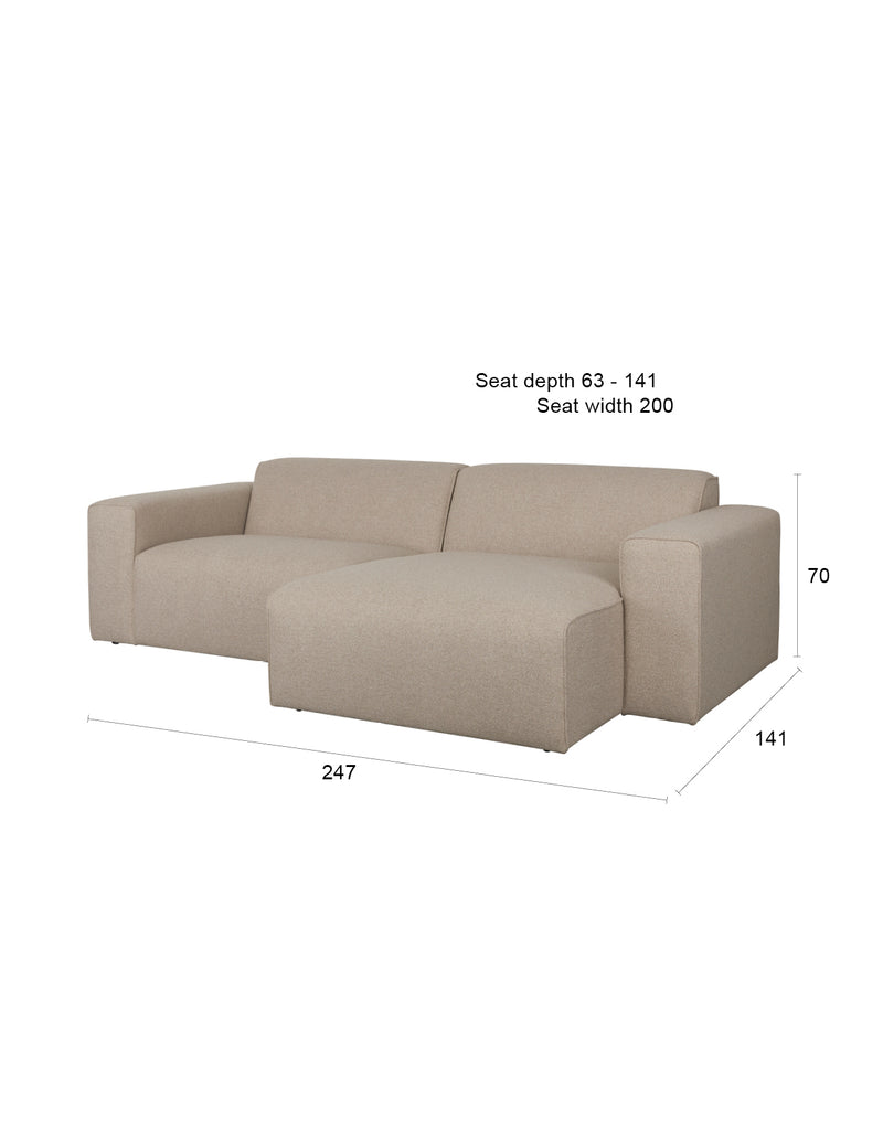 Sofa Milka 3-Sitzer rechts Cappuccino mit Chaiselongue von Zuiver