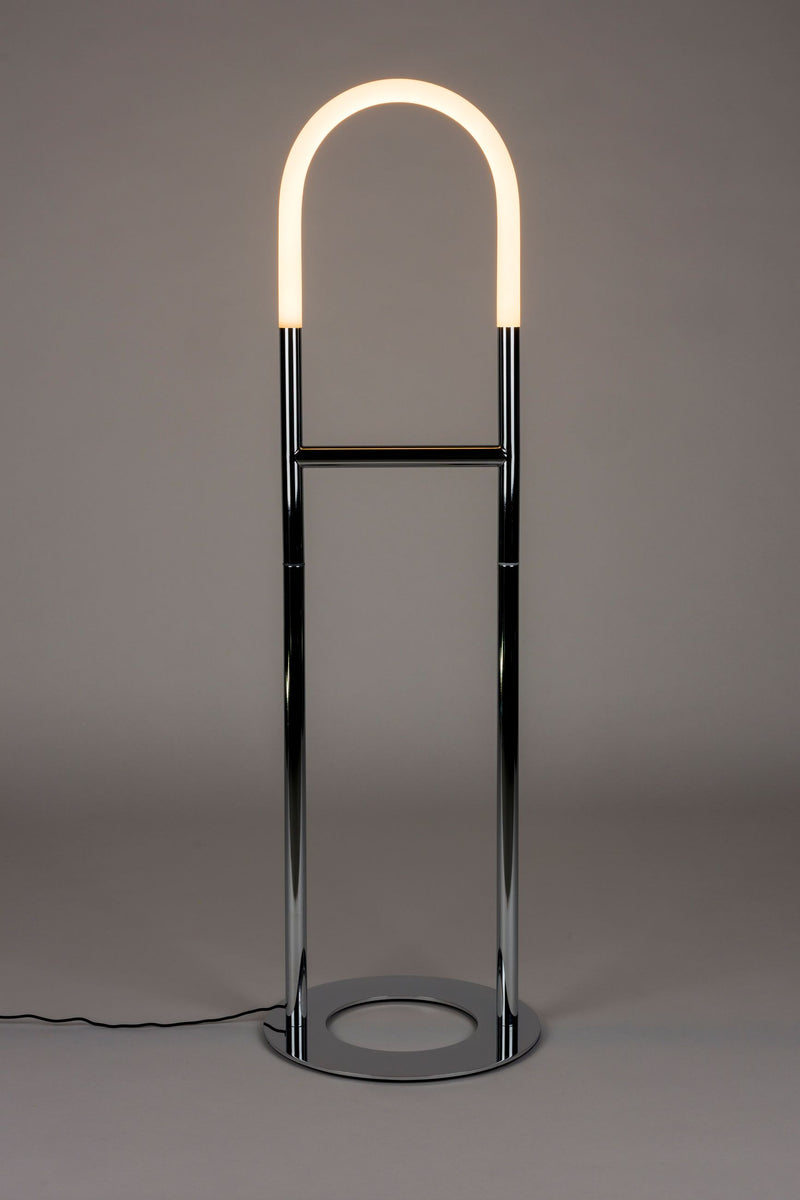 Stehlampe Arch Chrome mit Metallfuß und römischem Bogendesign