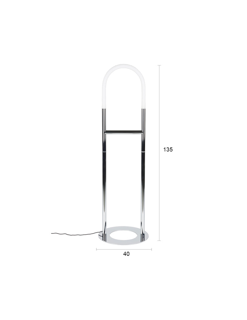 Stehlampe Arch Chrome mit Metallfuß und römischem Bogendesign