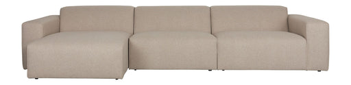 Sofa Milka 4,5-Sitzer links Cappuccino mit Chaiselongue in Beige, Gesamtansicht von vorn.