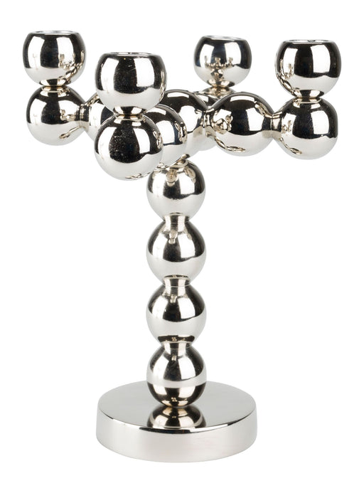 Kerzenständer Bubbles Zuiver mit kugelförmigen Armen in glänzendem Silber, Gesamtansicht von vorne.