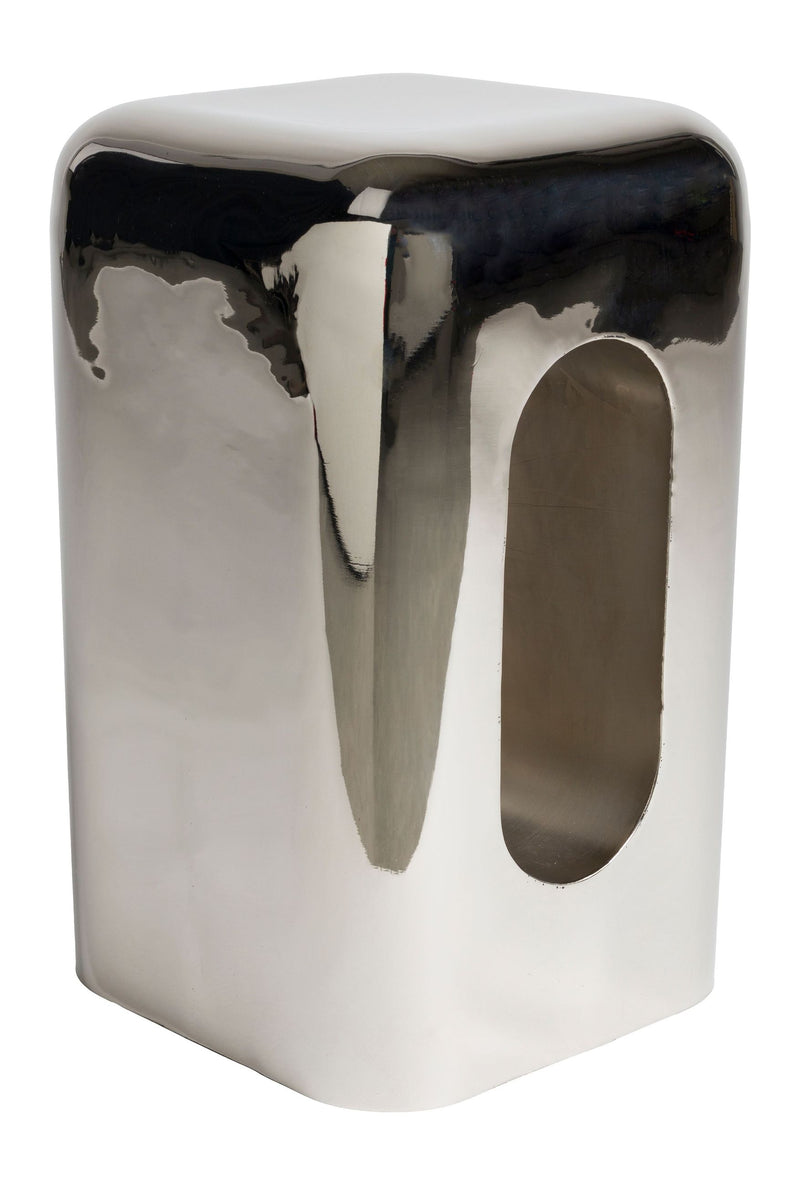 Hocker Creek Chrome in Silber, Beistelltisch aus Eisen mit Ablage