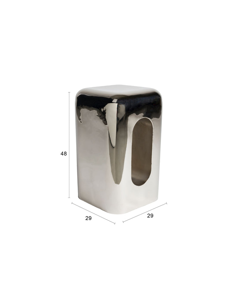 Hocker Creek Chrome in Silber, Beistelltisch aus Eisen mit Ablage