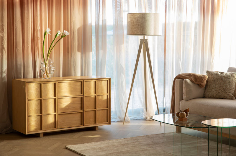 Sideboard Raster High mit Eschenfurnier im Japandi-Look, Natur