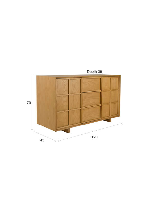 Sideboard Raster High mit Eschenfurnier im Japandi-Look, Natur
