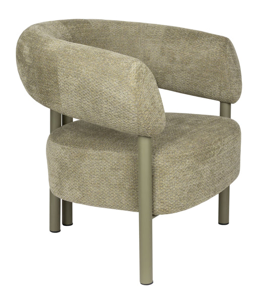 Loungesessel Heels Zuiver in Grün mit geschwungener Rückenlehne und Metallgestell in Gesamtansicht.