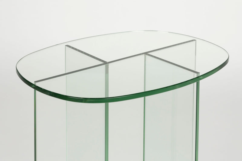 Beistelltisch Linea aus transparentem Glas mit Linienmuster Zuiver