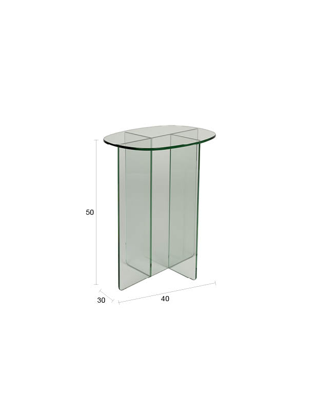 Beistelltisch Linea aus transparentem Glas mit Linienmuster Zuiver