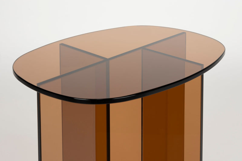 Beistelltisch Linea aus Glas in Braun, rund und modern von Zuiver