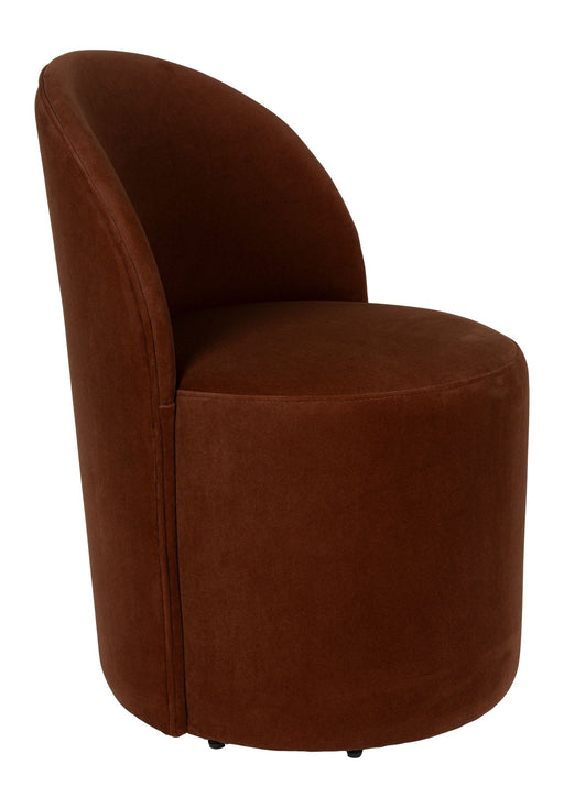 Loungesessel Plush Braun in Gesamtansicht mit rundem Sitz und geschwungener Rückenlehne.