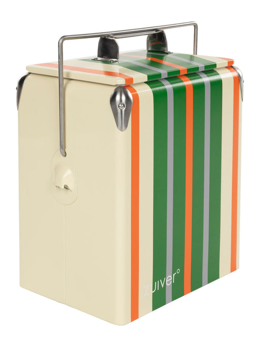 Cooler Be Wine Stripes Lemon von Zuiver in Gesamtansicht mit cremefarbenem Gehäuse und gestreiftem Deckel.