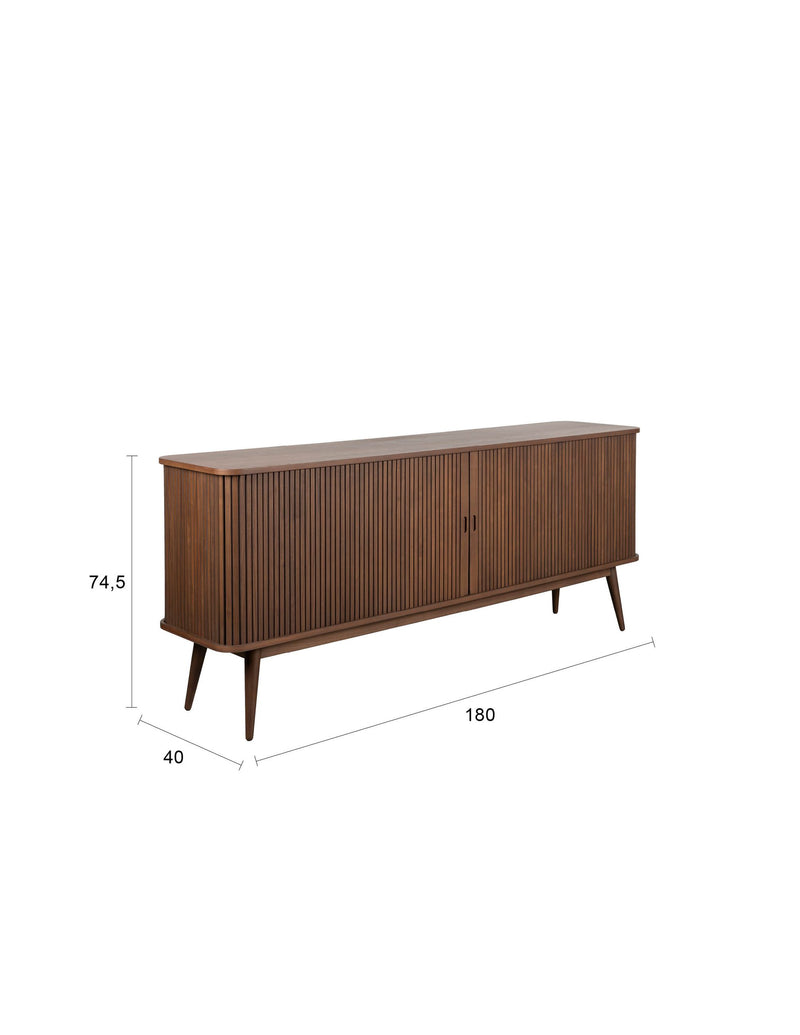 Sideboard Barbier 180 Walnut mit Schiebetüren und Glasfächern
