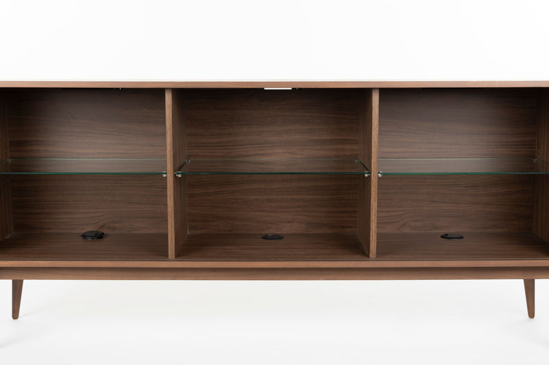 Sideboard Barbier 180 Walnut mit Schiebetüren und Glasfächern