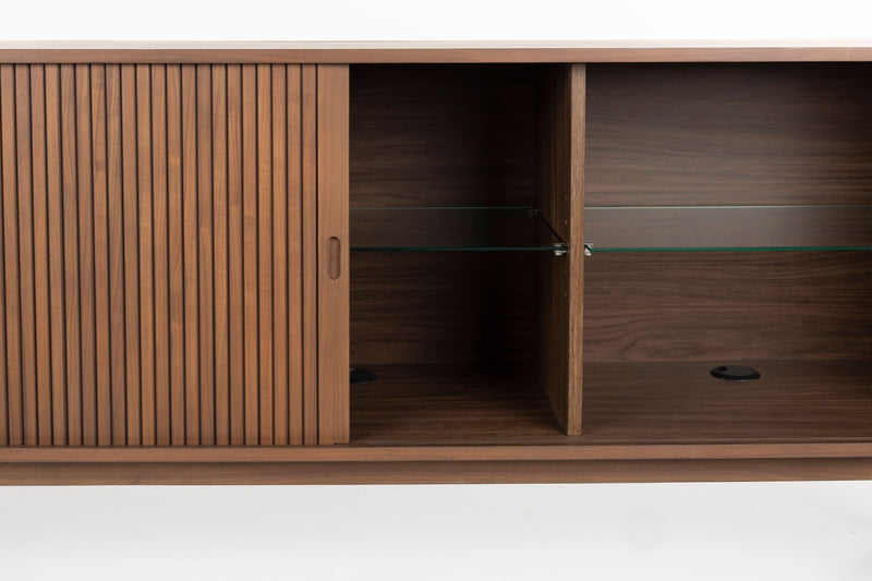 Sideboard Barbier 180 Walnut mit Schiebetüren und Glasfächern