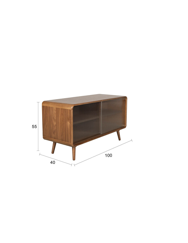 Sideboard Rise Walnut mit Schiebetür aus Riffelglas von Zuiver