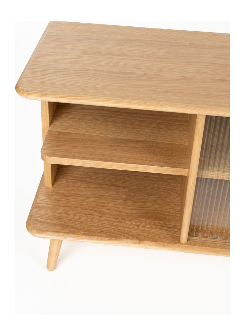Sideboard Rise Large in Natural mit Eichenfurnier und runden Linien