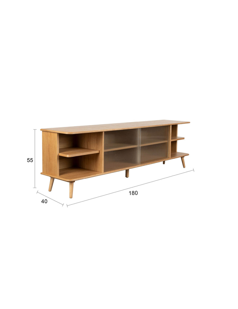 Sideboard Rise Large in Natural mit Eichenfurnier und runden Linien