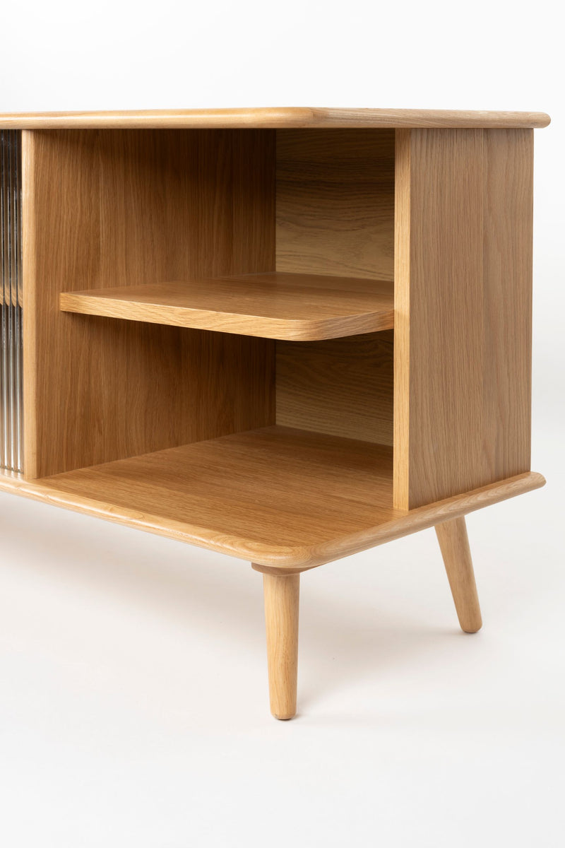 Sideboard Rise Large in Natural mit Eichenfurnier und runden Linien