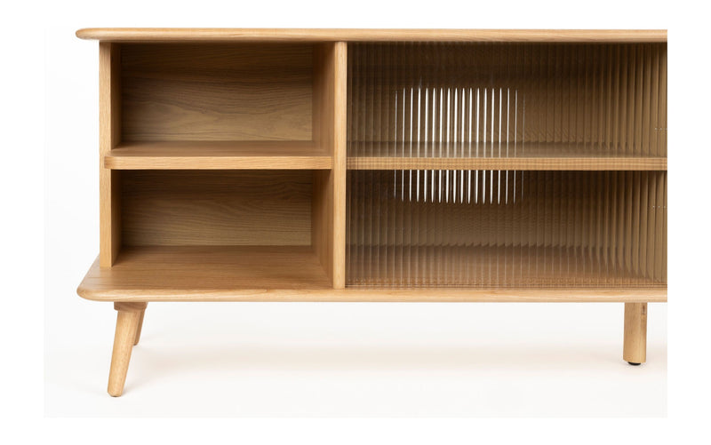 Sideboard Rise Large in Natural mit Eichenfurnier und runden Linien