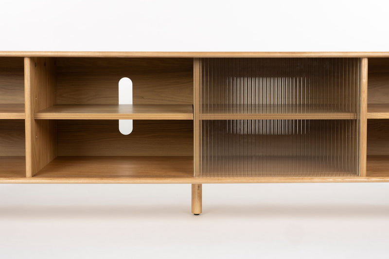 Sideboard Rise Large in Natural mit Eichenfurnier und runden Linien