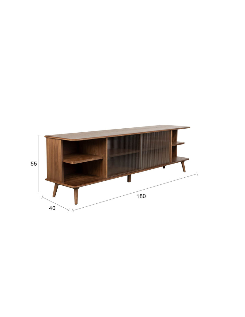 Sideboard Rise Large Walnut mit Riffelglas-Schiebetür für Wohnzimmer