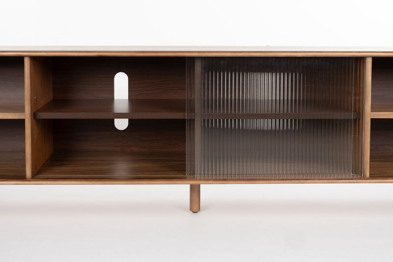 Sideboard Rise Large Walnut mit Riffelglas-Schiebetür für Wohnzimmer