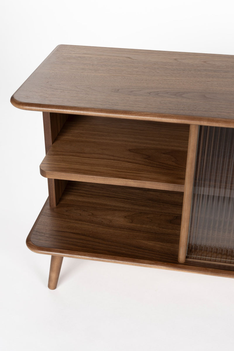 Sideboard Rise Large Walnut mit Riffelglas-Schiebetür für Wohnzimmer